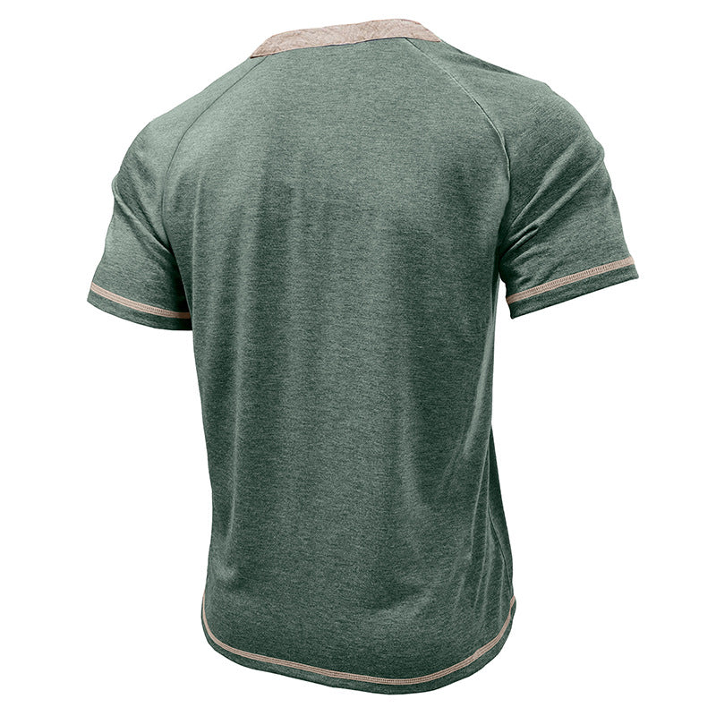 Men's Short-Sleeve Henley Shirt Button-Up Vintage T-Shirt