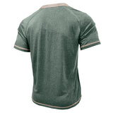 Men's Short-Sleeve Henley Shirt Button-Up Vintage T-Shirt