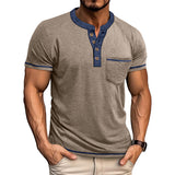 Men's Short-Sleeve Henley Shirt Button-Up Vintage T-Shirt