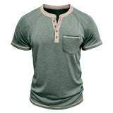 Men's Short-Sleeve Henley Shirt Button-Up Vintage T-Shirt