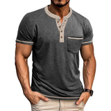 Men's Short-Sleeve Henley Shirt Button-Up Vintage T-Shirt