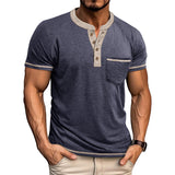 Men's Short-Sleeve Henley Shirt Button-Up Vintage T-Shirt
